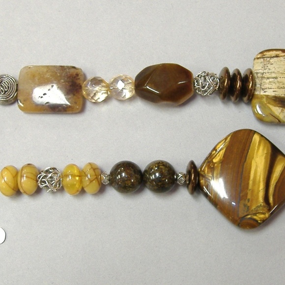 Brown Gemstone Beaded Necklace Chunky Jasper Tigers Eye Handmade Unique New Gift - Picture 4 of 5